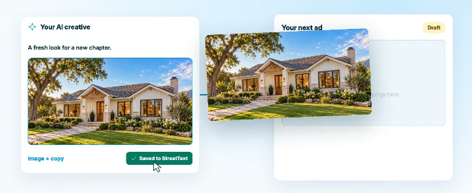 An AI made listing image saved to StreetText and dropped into a new ad draft